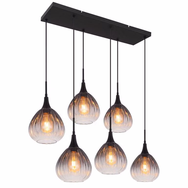 Globo Olsen Hanglamp 6-lichts zwart/transparant B: 40 cm, D: 120 cm, H: 90 cm