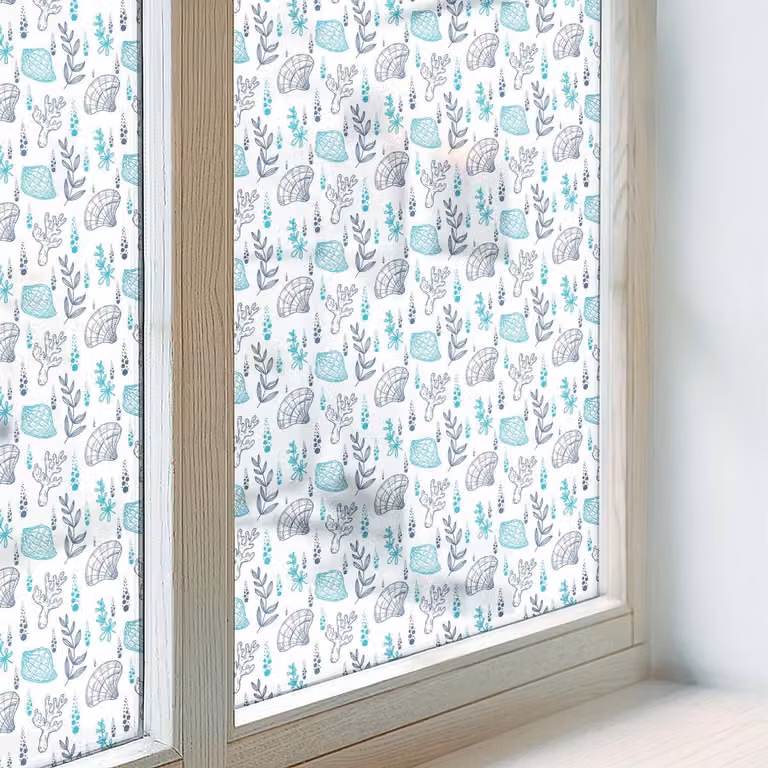 Coloray Privacy Folie Raam Maritieme Harmonie - Blauw - 100 x 146 cm - Zelfklevende Anti-inkijk en Zonwerende Raamfolie met Glas-in-lood effect