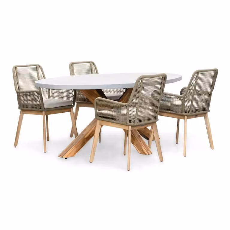 Livorno/Padua olijfgroene dining tuinset voor 4 personen met betonlook en touw, 200 cm ovaal