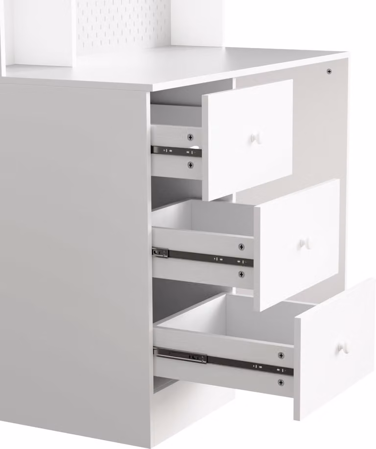 Hauss Spole Bureau met opzetkast, vitrine, 3 lades en prikbord in wit - B/D/H: 100 x 55 x 180 cm