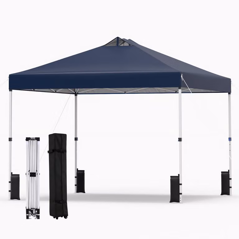 Costway Pop-up Paviljoentent Blauw met Zilverkleurig Dak en 4 Zandzakken, 3 x 3 m