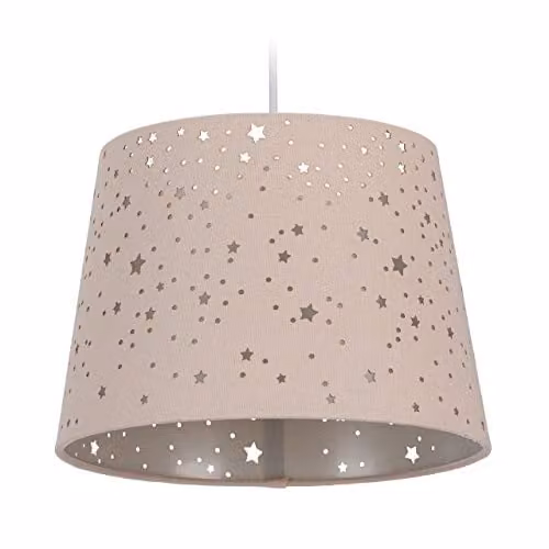 Relaxdays Hanglamp voor de kinderkamer met sterrenhemel, ronde stoffen kap, Roze