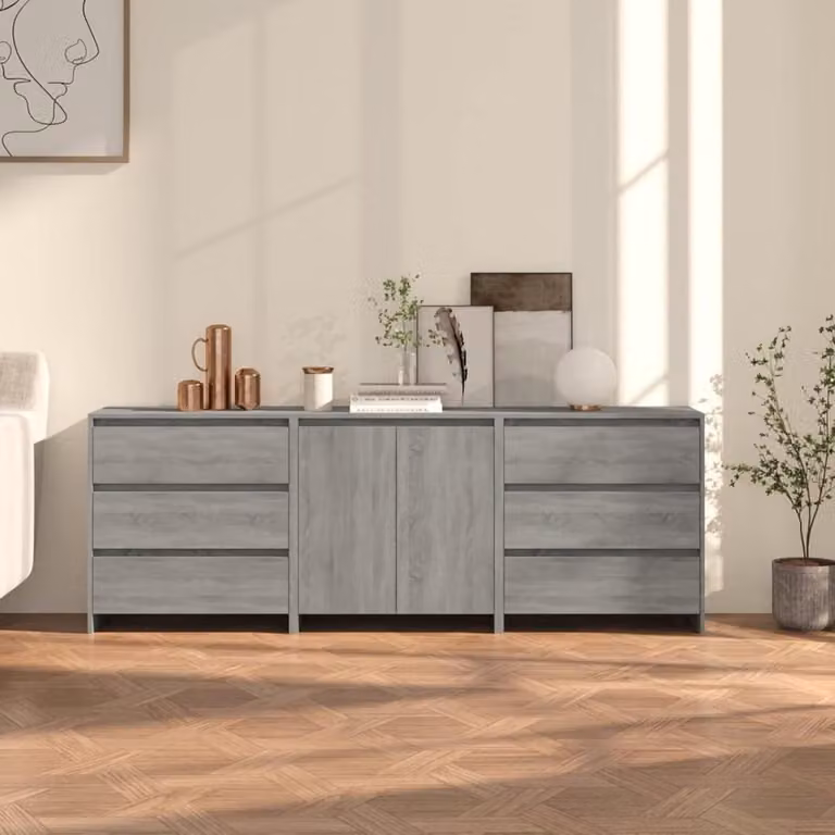 Set van 3 Keukenkasten en Dressoirs in Sonoma Grijs voor de Woonkamer of Keuken