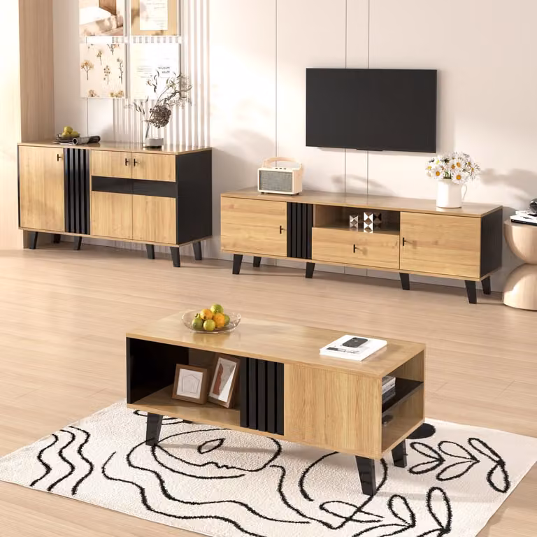 Wishdor Dressoir Vitrinekast met Glasdeuren en LED-verlichting - Modern Design - Houtlook en Zwart - B/D/H: 80 x 40 x 120 cm