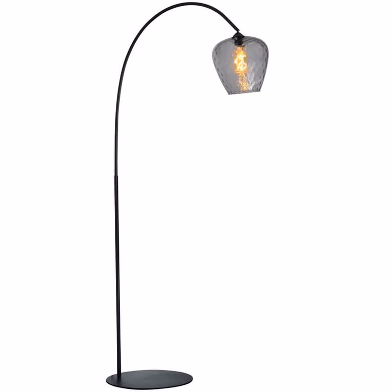 Masterlight Booglamp Porto Diamond met rookglas in grijs en zwart, Ø 21 cm