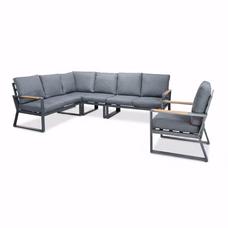 LUX outdoor living Vancouver hoek loungeset met stoel voor 6 personen, antraciet, 6-delig, aluminium en polywood, 270 x 210 cm