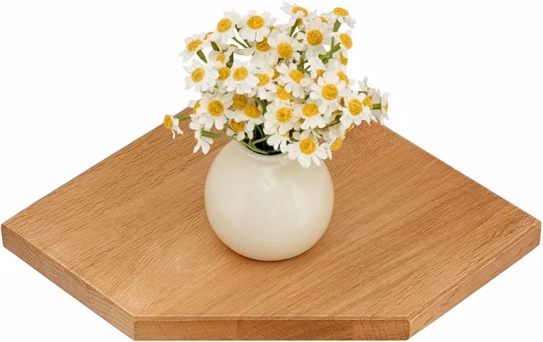 Witte wandplank van massief eikenhout voor in de hoek