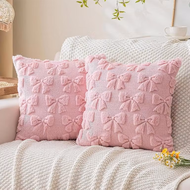 Decoratieve Pluche Kussenhoezen in Roze - Zachte Boho Kussens voor Woonkamer, Slaapkamer en Balkon - 45 x 45 cm
