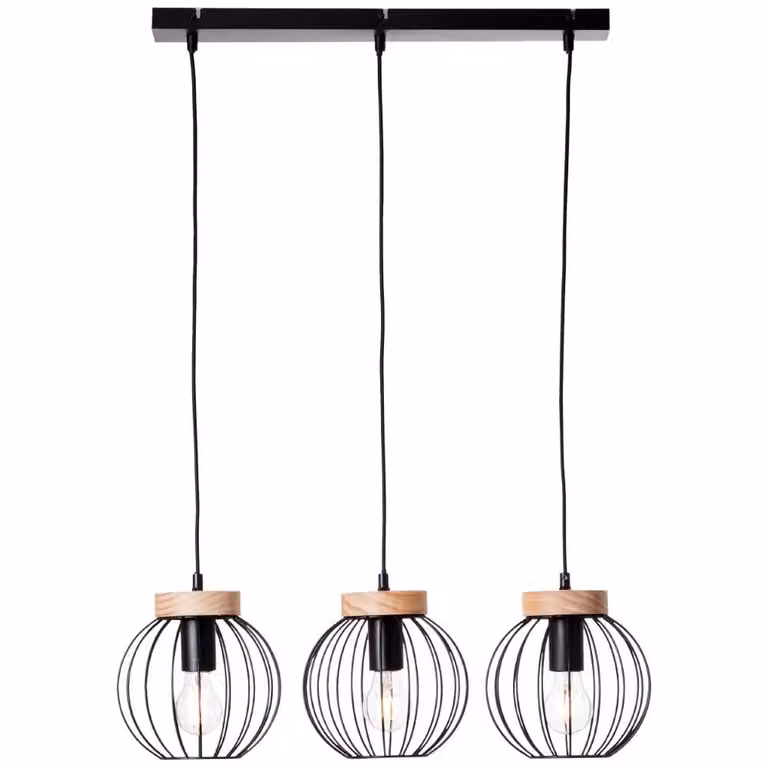 Brilliant Sorana zwarte hanglamp met houten details, 3-lichts, E27