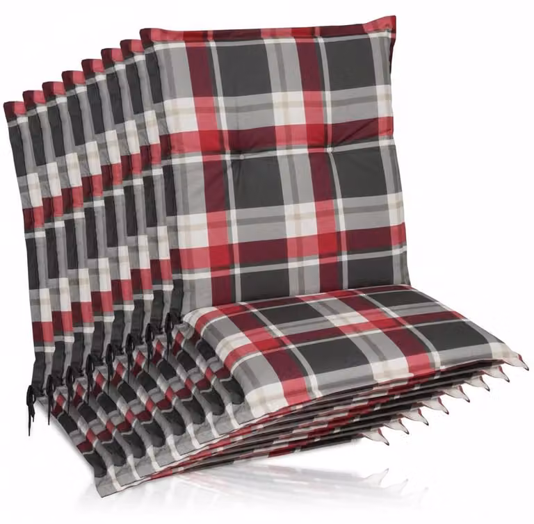 Beautissu Sunny 8-delige set rugleuningkussens met ruitpatroon en koordsluiting, bordeauxrood, Breedte: 100 cm, Diepte: 50 cm
