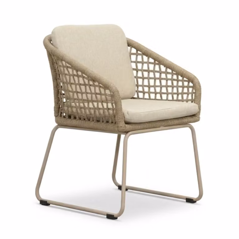 Tulum dining tuinstoel met touw en aluminium in Sandstone