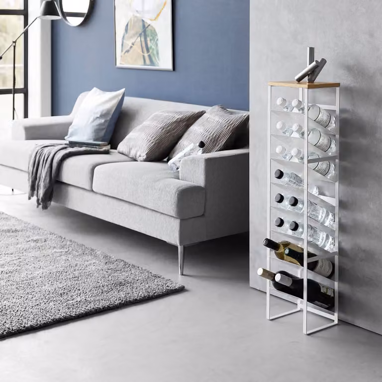 home24 Flessenrek Tower met 8 planken, wit/mat wit, B/D/H: 89 x 20 x 19 cm