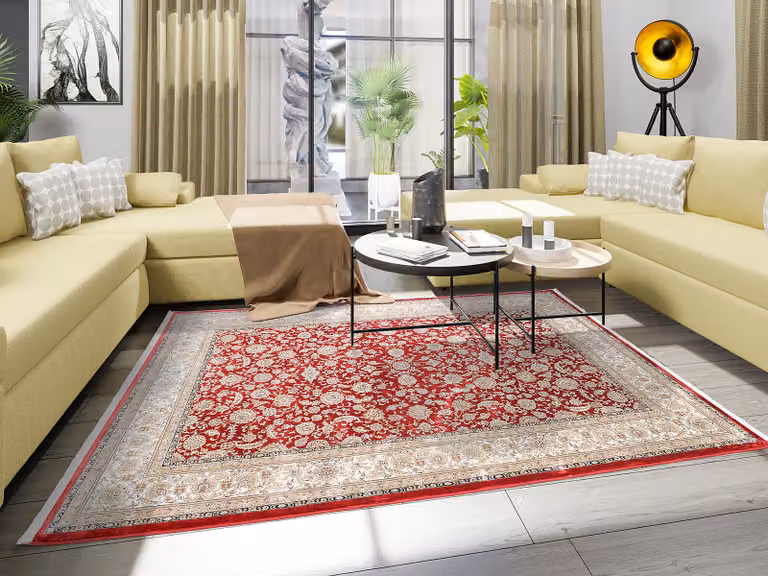 home24 Laagpolig vloerkleed Grazia di Persia rood, 140 x 200 cm, viscose