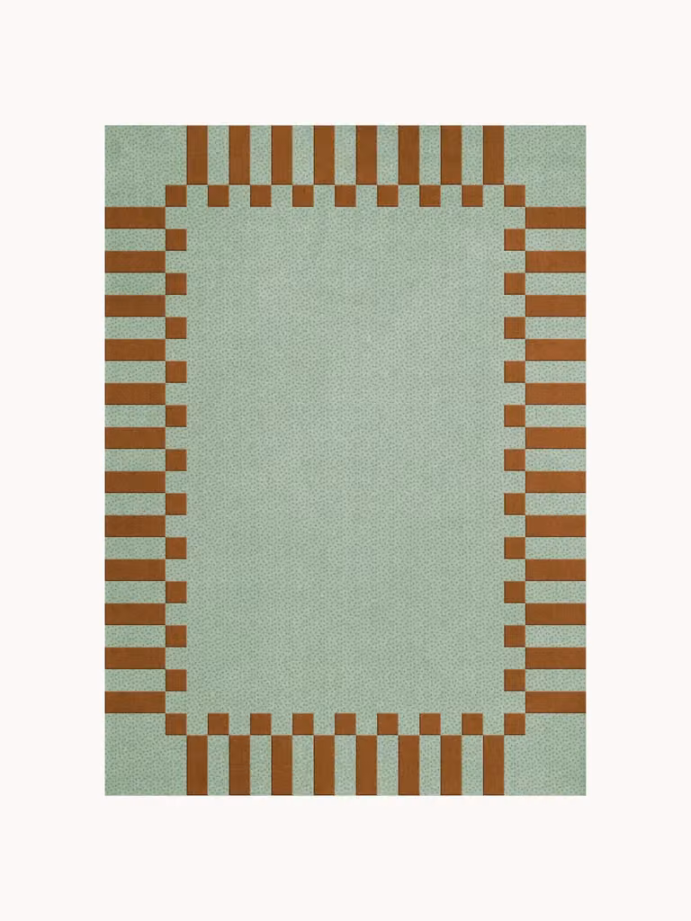 Handgeweven hoogpolig wollen vloerkleed Tekla Frame met geometrisch Scandinavisch design