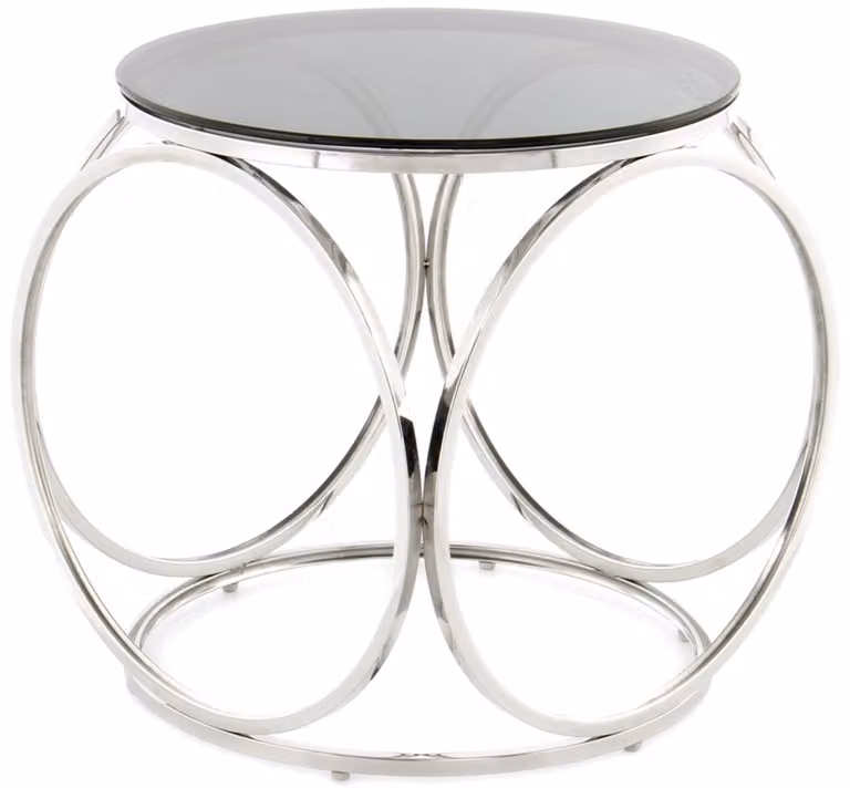 Padiro ronde bijzettafel - Zwart / Zilverkleurig - Glas en Roestvrij staal - B/D/H: 50 x 50 x 52 cm