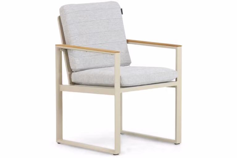 Lifestyle Garden Furniture Faro dining tuinstoel met armleun en kussens in grijs en bruin