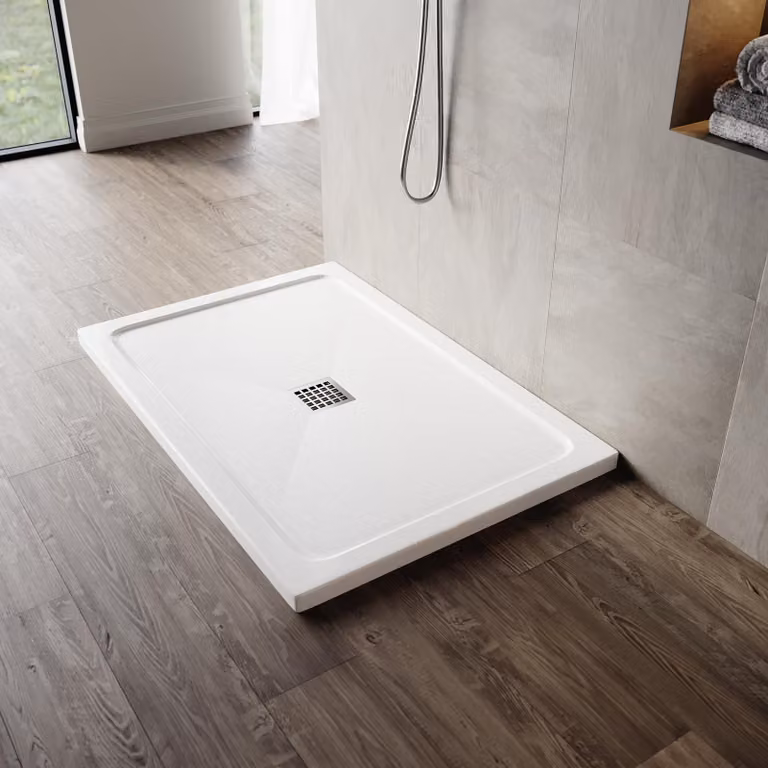 Sonni Vierkante douchebak van SMC-materiaal met afvoer en antislip, 120 x 80 cm