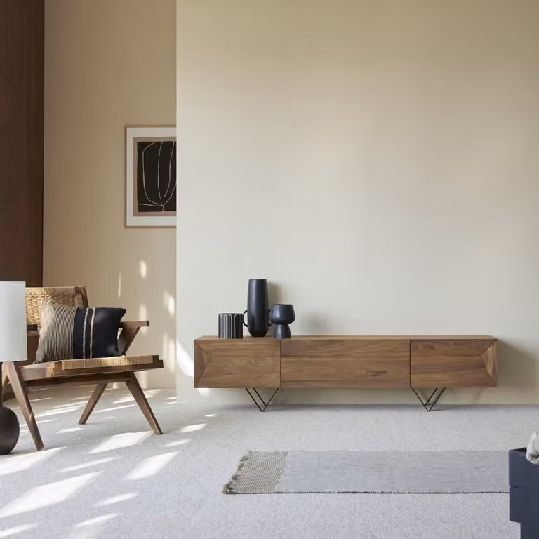 Tikamoon Metric massief notenhouten tv-meubel - Donkerbruin - B: 175 cm, D: 40 cm, H: 43 cm