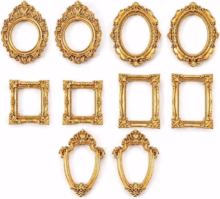 Set van 10 mini fotolijstjes in barokstijl - Goud