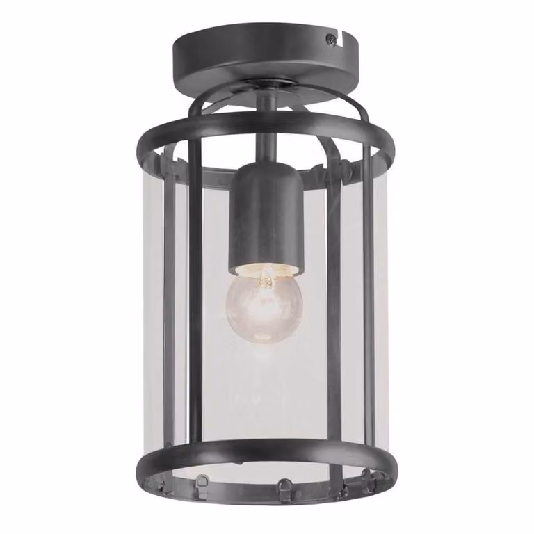 Steinhauer Klassieke plafondlamp Pimpernel zwart met rookglas en aluminium