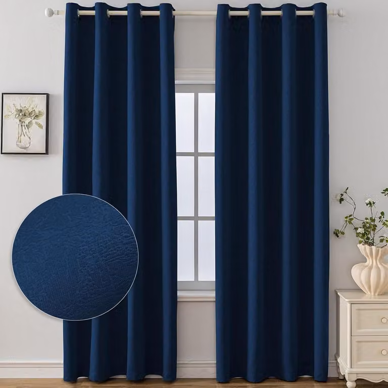Blauwe verduisterende en isolerende gordijnen voor privacy met drievoudige weeftechniek, 140 x 260 cm