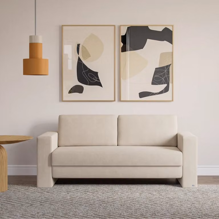 Kubus BRUNO slaapbank beige met massief houten frame en boxspringcomfort, 140 cm
