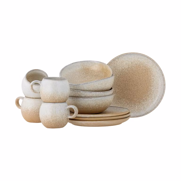 Bloomingville Paula ontbijtset van 12 stuks, beige stoneware