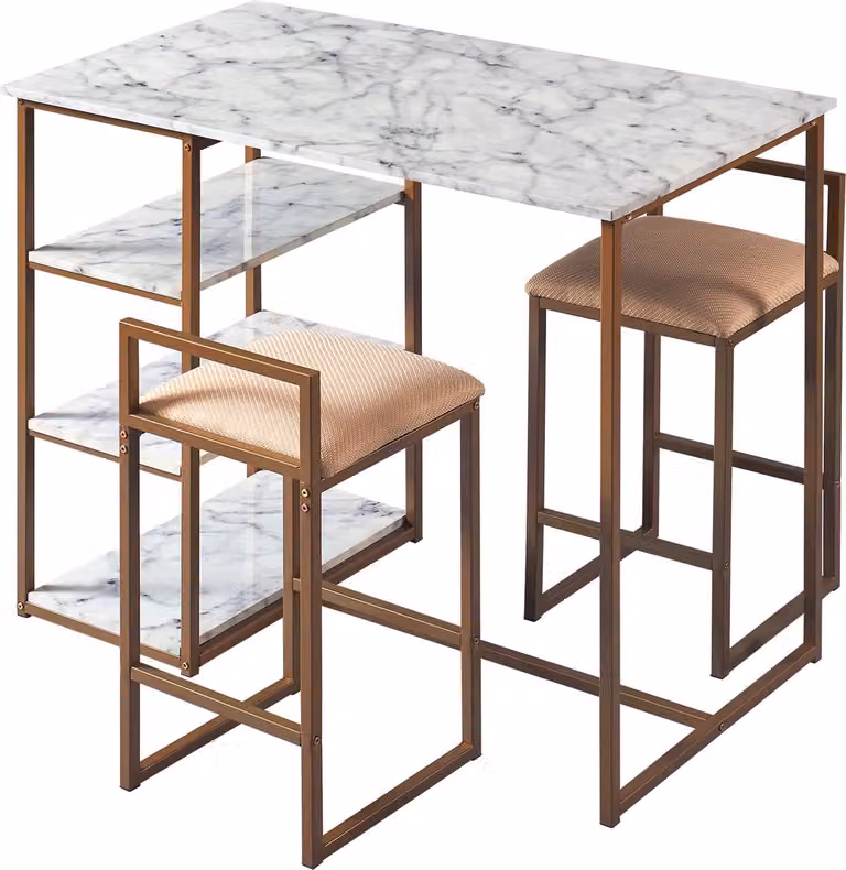 Teamson Home Marmo Ontbijttafel met nep marmeren en messing afwerking, B/D/H: 106,68 x 91,44 x 142,24 cm
