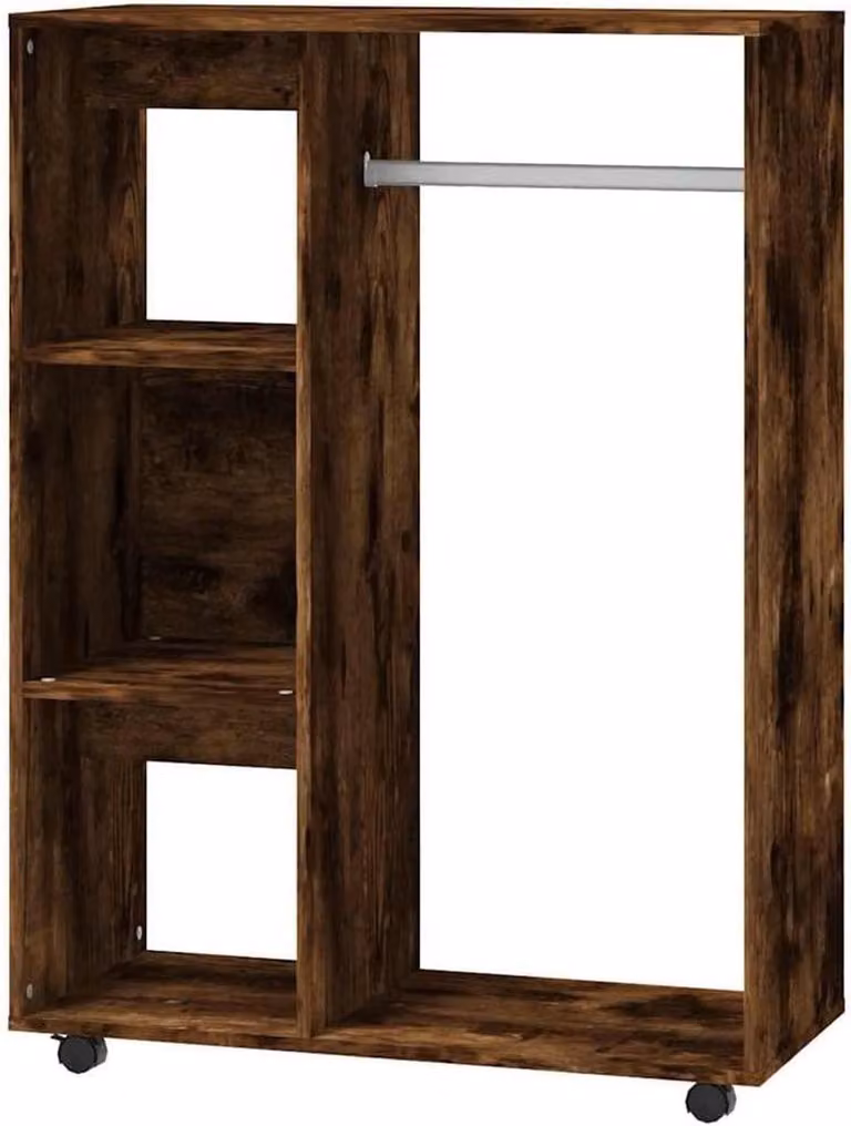 Open kledingkast met wielen in gerookt eiken, B/D/H: 80 x 40 x 110 cm