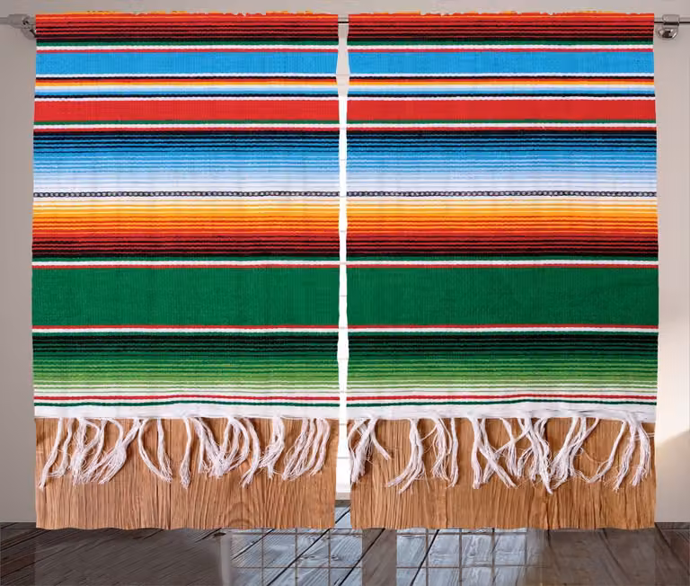 ABAKUHAUS Mexicaanse Gordijnen, Kleurrijk Boho Serape Patroon, 2-delige Set, Breedte: 280 cm, Lengte: 225 cm, Rood Groen