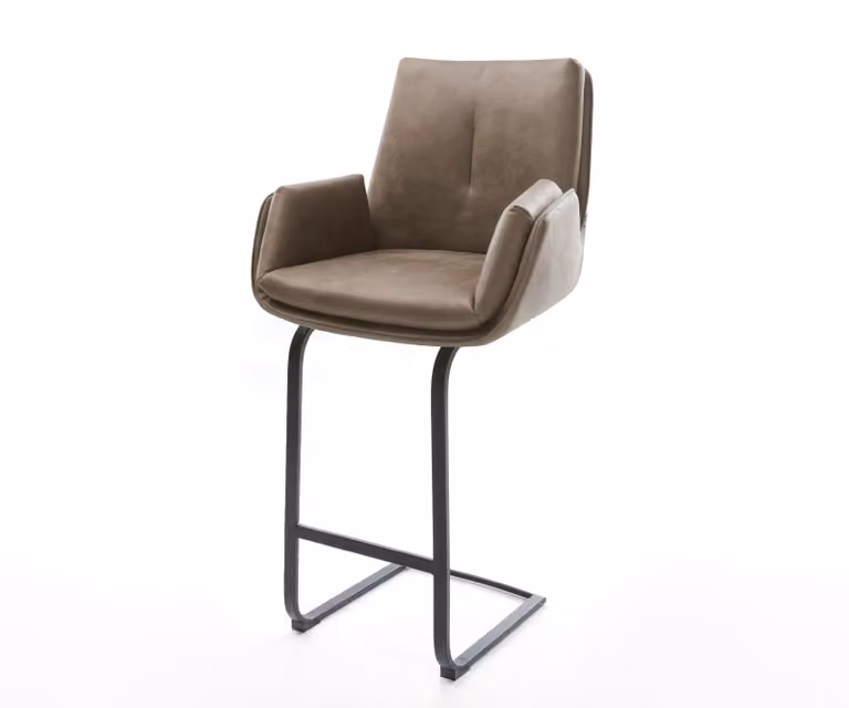 DELIFE Barstoel Clea-Flex met armleuningen, Microvezel Velvet, Beige, Zwart Metaal, Vrijkantelframe