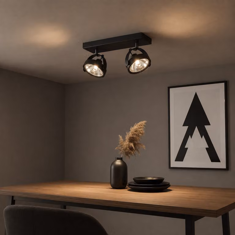 Artdelight Wajer Opbouwspot Dubbel - Zwart - L 40 cm