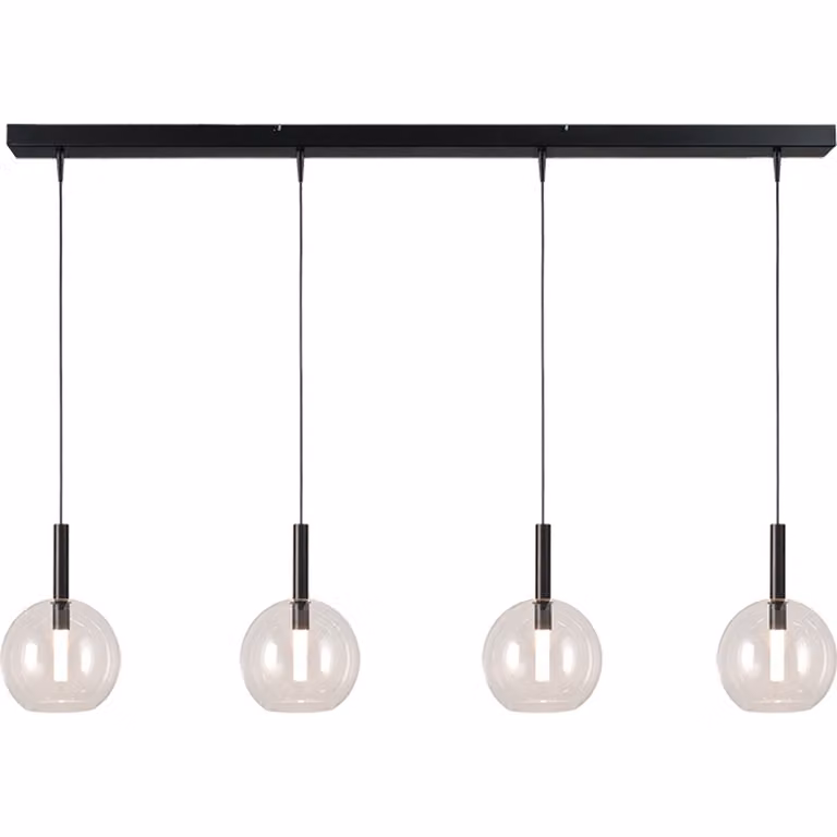 Masterlight Lido Ball hanglamp met helder glas en zwart aluminium, Ø 17 cm