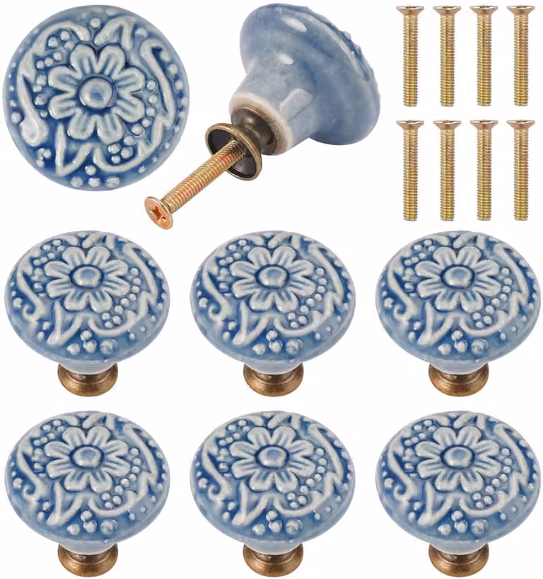 Ibenzoa Set van 8 Vintage Keramische Meubelknoppen met Bloemenpatroon en Schroeven voor Diverse Meubels