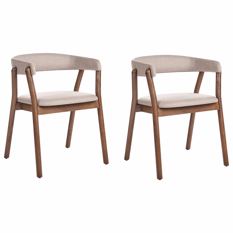 Mylo Set van 2 Eetkamerstoelen met Armleuningen - Donkerhout/Beige - Polyester
