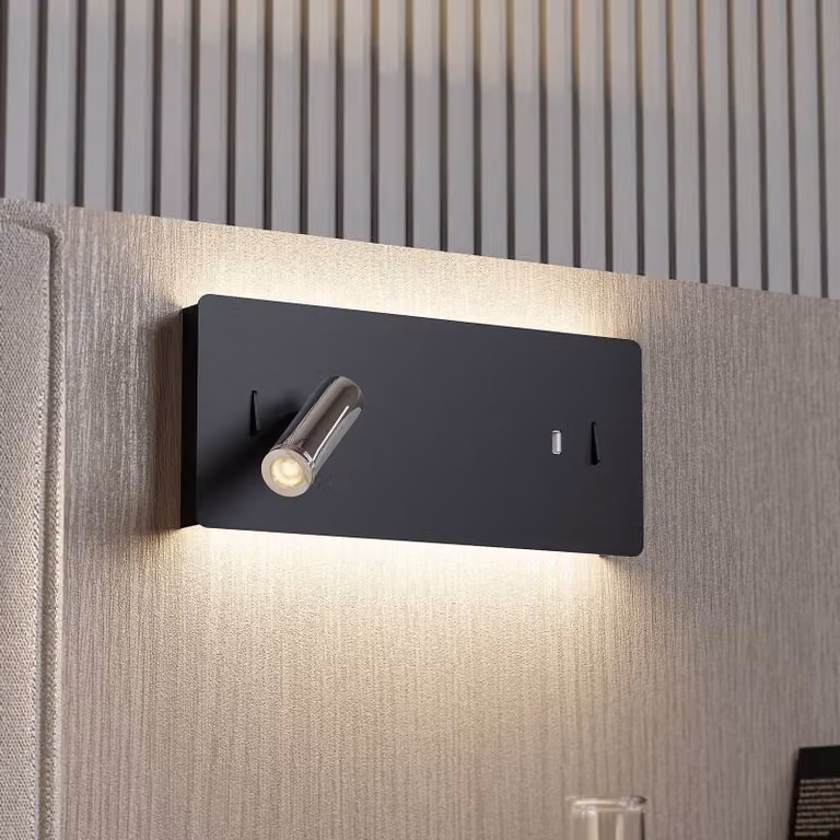 Lucande Square LED Wandlamp USB Black - Modern Metalen Wandlamp voor Woonkamer, Eetkamer of Slaapkamer