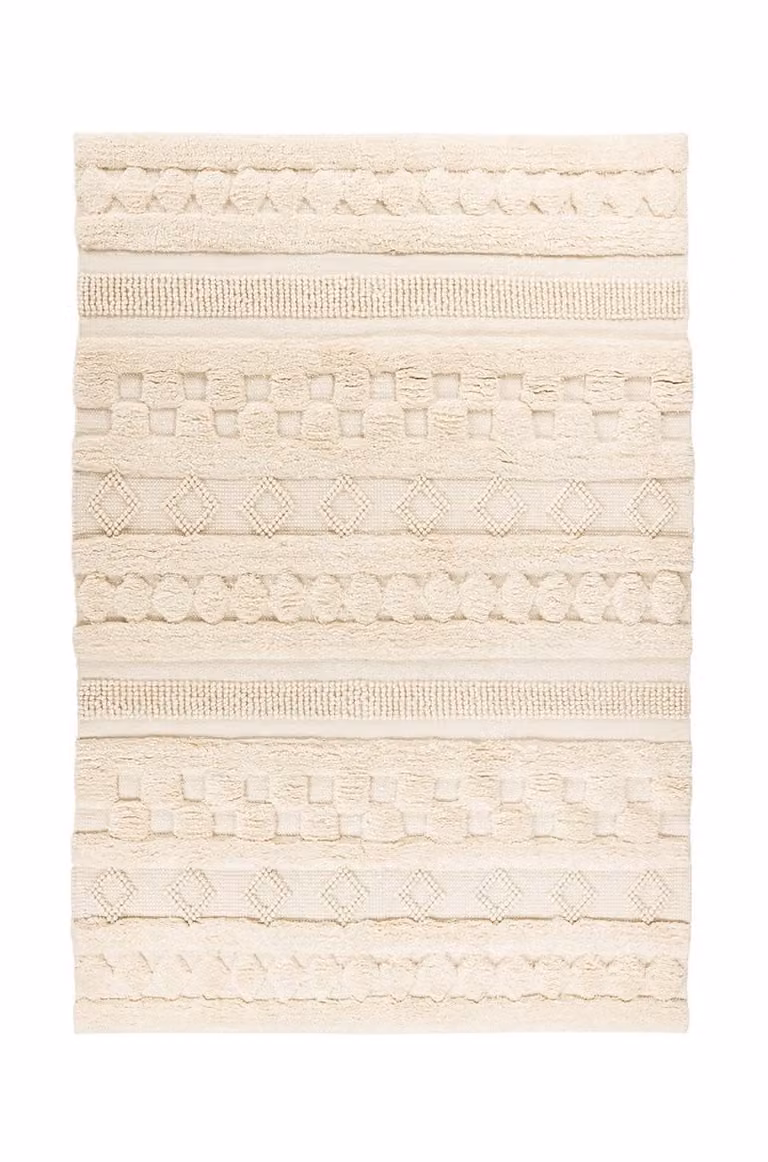 Padiro laagpolig vloerkleed lichtbeige met geometrisch boho-patroon van wol en katoen B: 230 cm, D: 160 cm