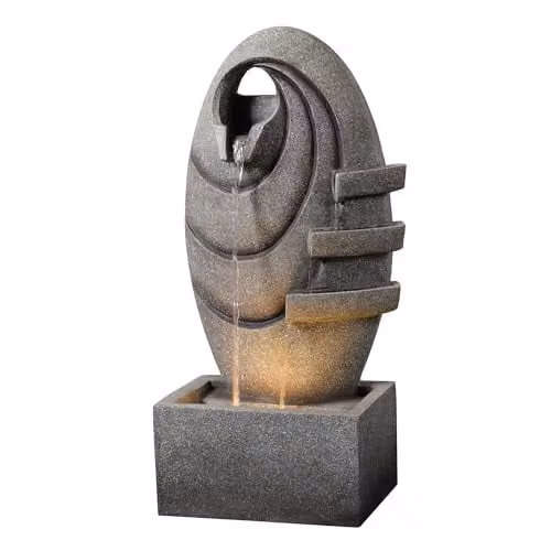 Teamson Home Moderne Ovale Tuinfontein met Warme LED-verlichting - Grijs