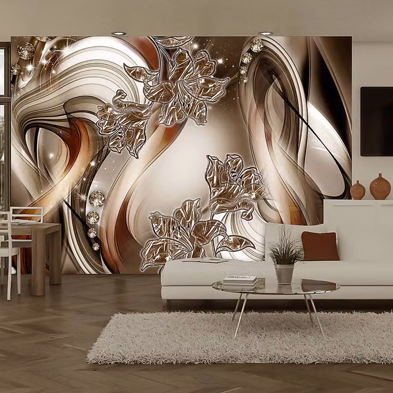 home24 Vliesbehang Brown Symphony Abstract Modern Bruin en Goud B: 250 cm, H: 175 cm