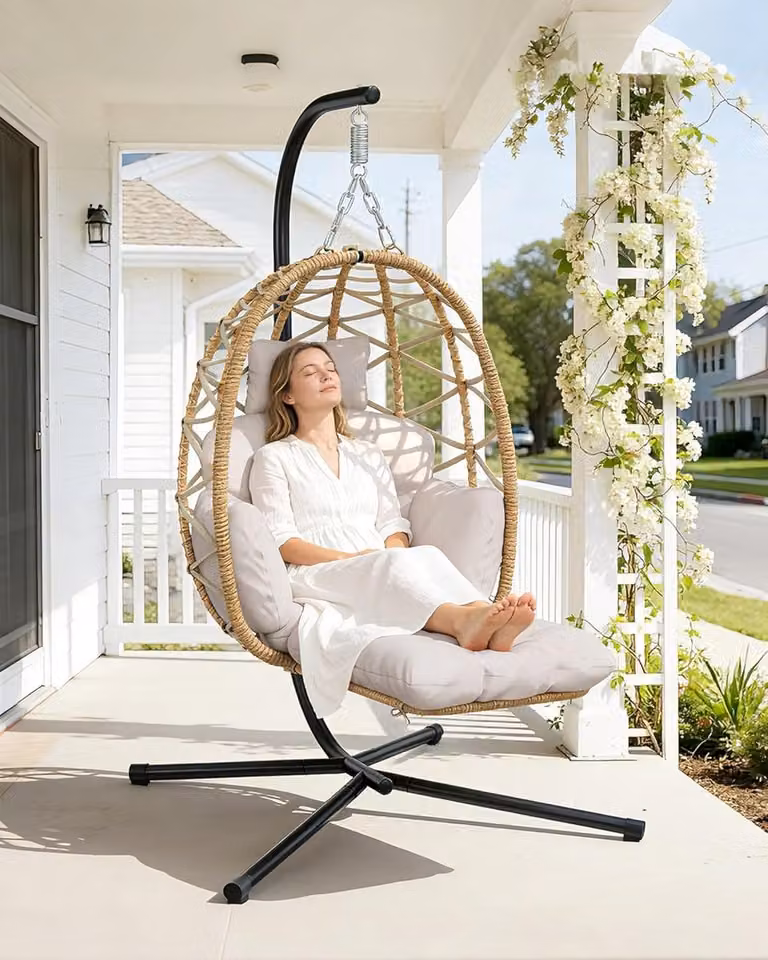 Grijs Hangstoel met frame en voetensteun voor in de tuin of op het balkon - B/D/H: 100 x 120 x 190 cm