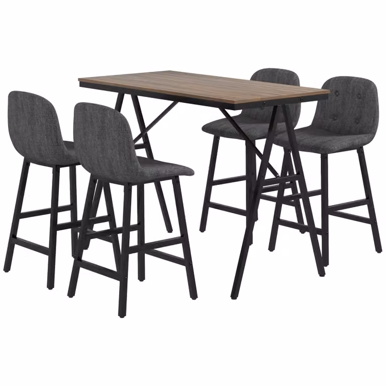 HOMCOM 5-delige barset met tafel en 4 krukken, donkergrijs linnenlook en stalen frame, B/D: 120 x 60 cm