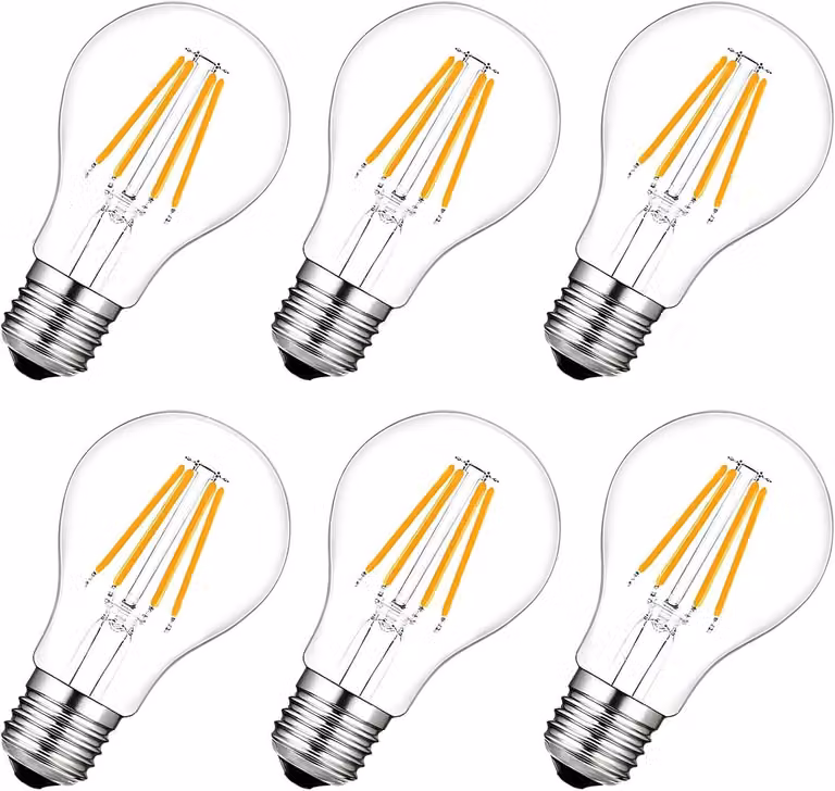 Set van 6 Merkloze LED-filament lampen, E27, A60, 4W (40W equivalent), 2700K Warmwit, 400 lm