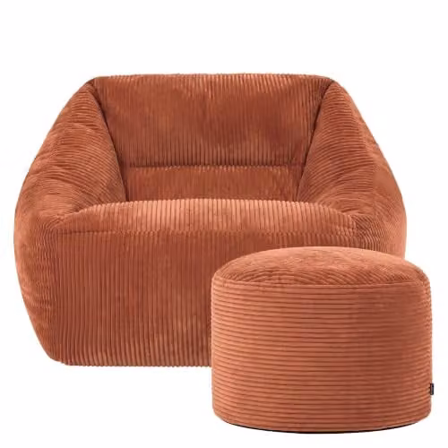 icon Natalia Corduroy Zitzak Fauteuil en Hocker met Vulling, Terracotta