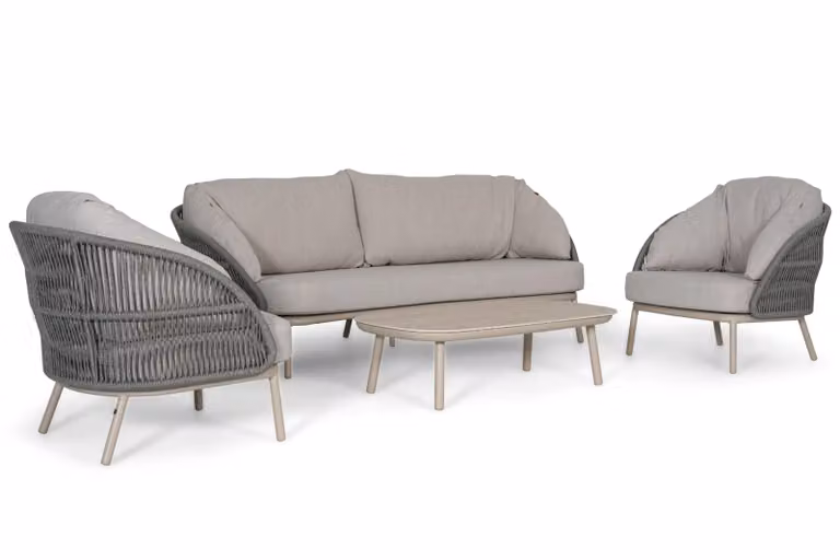 Santika Pebble 4-delige loungeset met aluminium onderstel en grijze kussens