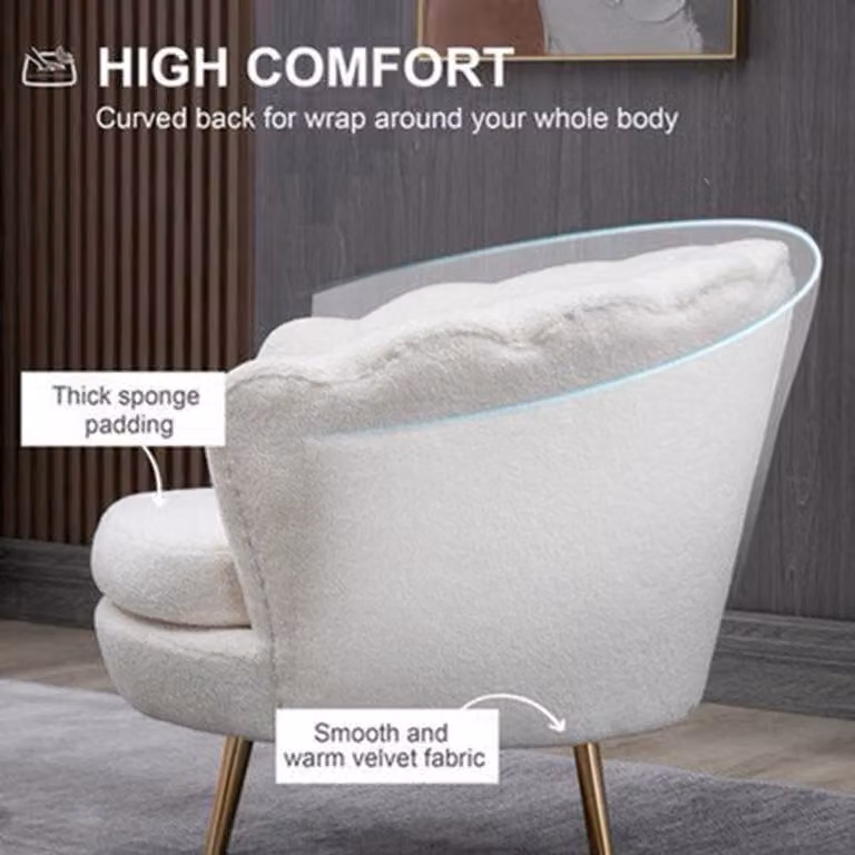 Wit gestoffeerde fleece fauteuil met 10 cm dikke schuimvulling voor de woonkamer, slaapkamer of home office