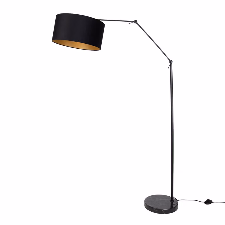 Qazqa Vloerlamp Modern Zwart met Gouden Binnenkant, Verstelbaar en Dimbaar, Marmeren Voet, Hoogte: 190,8 cm, Breedte: 50,0 cm