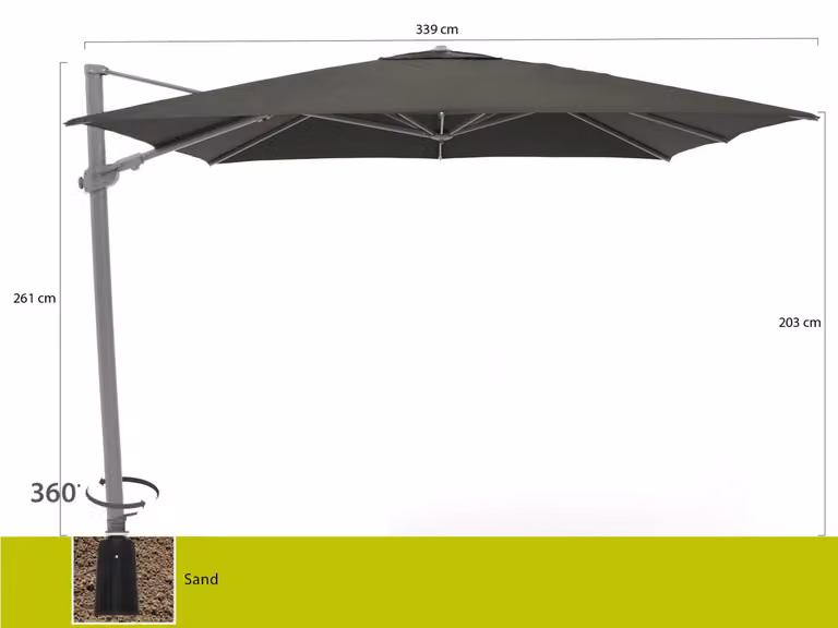 Shadowline Austin Parasol met voet met hoes, Grijs, B/D: 300 x 300 cm