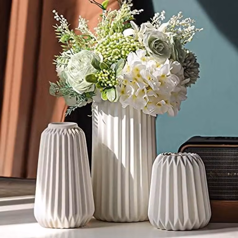 PromoHome Witte Keramische Vaasenset - 3-delige Boho Decoratie voor Moderne Woonaccessoires