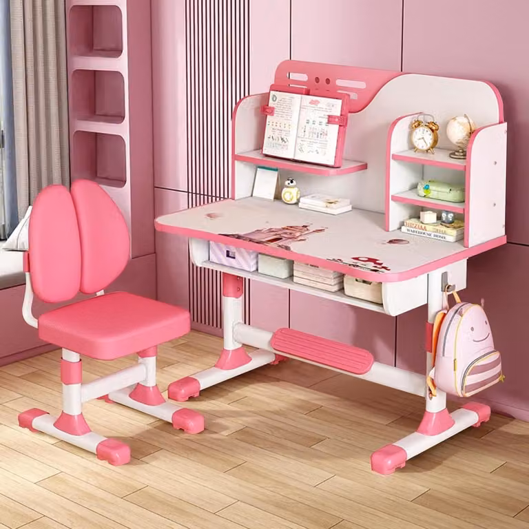 Verstelbaar Kinderbureau met Stoel in Roze - Breedte: 75.5 cm
