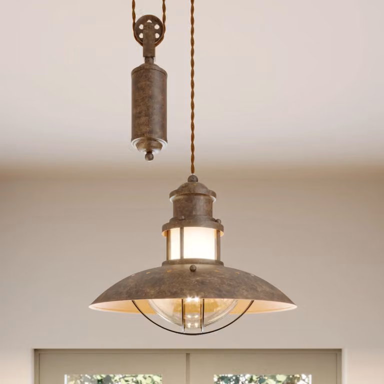 Lindby Louisanne verstelbare hanglamp bruin en wit - Maritiem - Metaal en glas